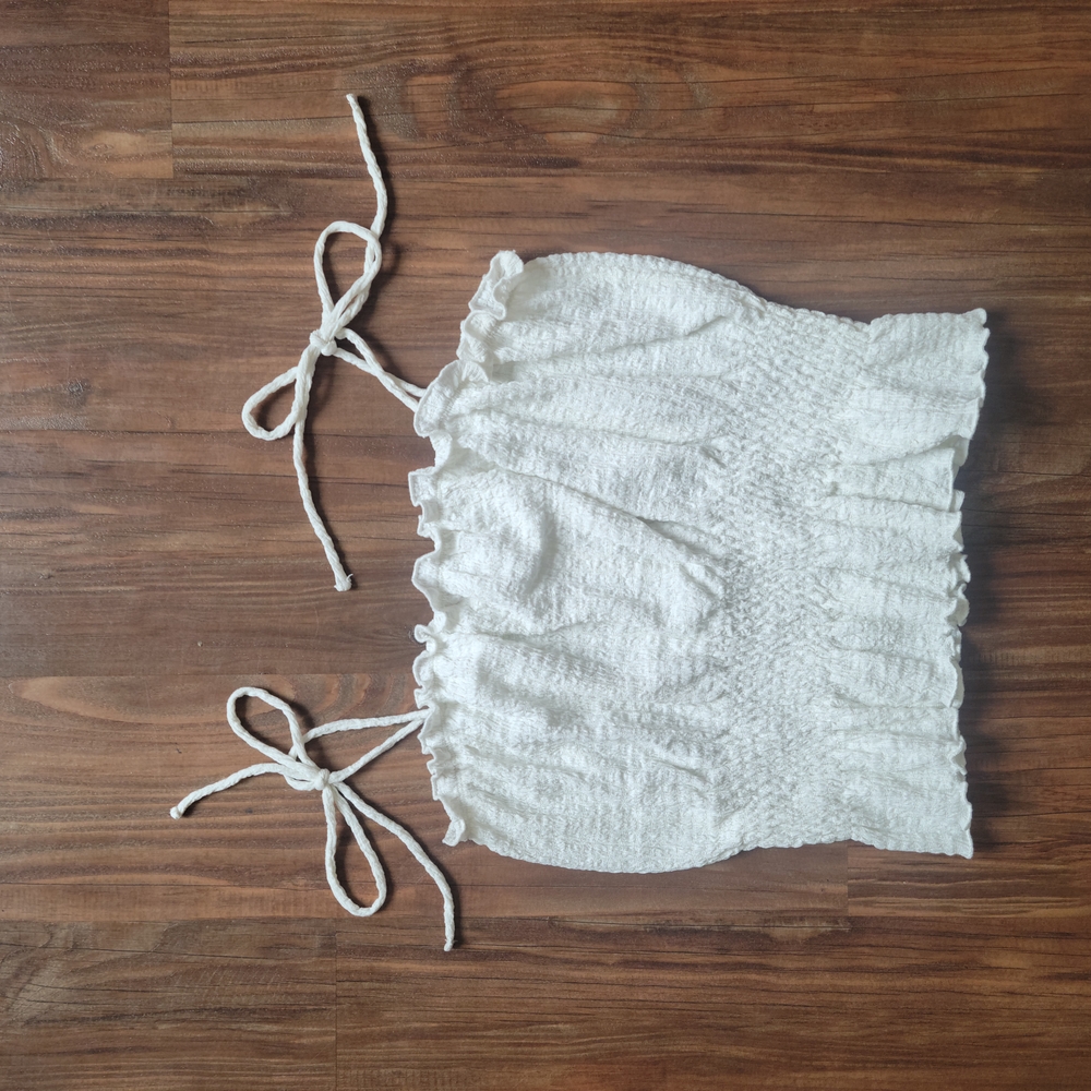 White Smocked Crop Top with Tie Straps